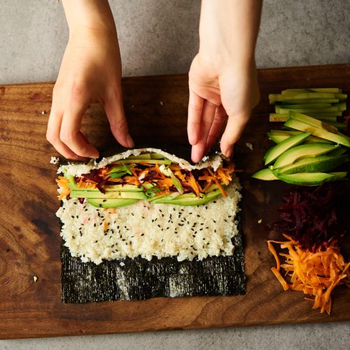 This recipe will teach you how to make sushi out of cauliflower rice that is grain free, vegan and paleo.