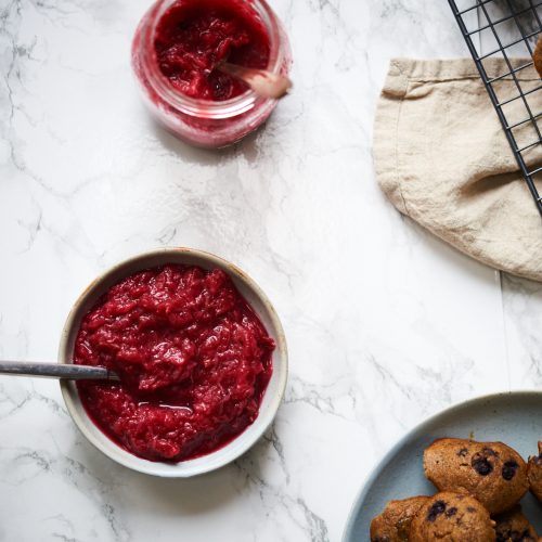 Need a sugar free cranberry sauce? This recipe is made with orange, apple and ginger.