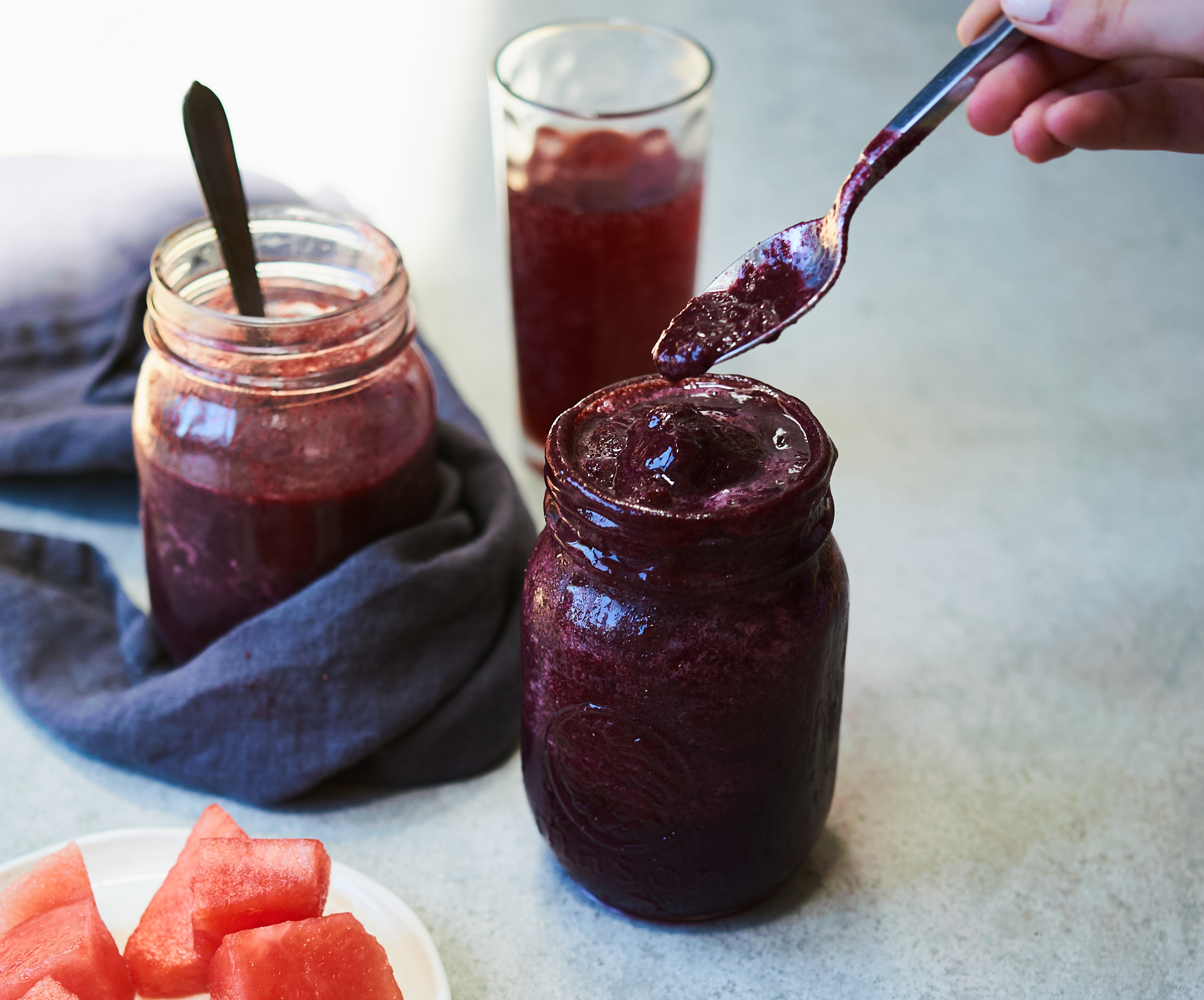 This slushy is so refreshing and icy but is sometimes called a slushie and is made with blueberries and kombucha.