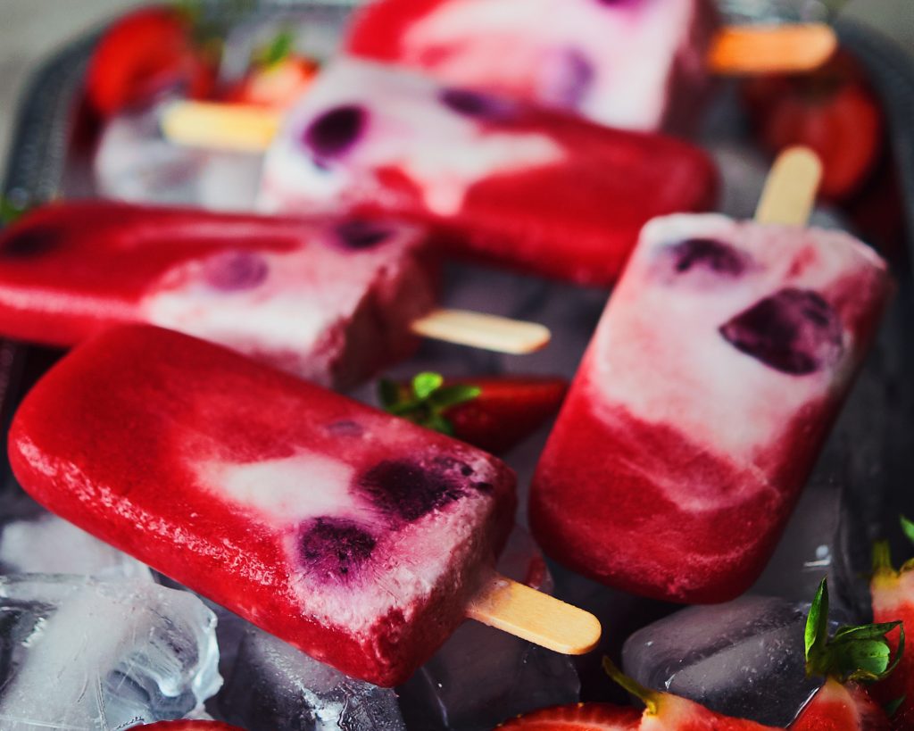 These strawberry popsicles are made with coconut milk and dairy free and also have cherries.