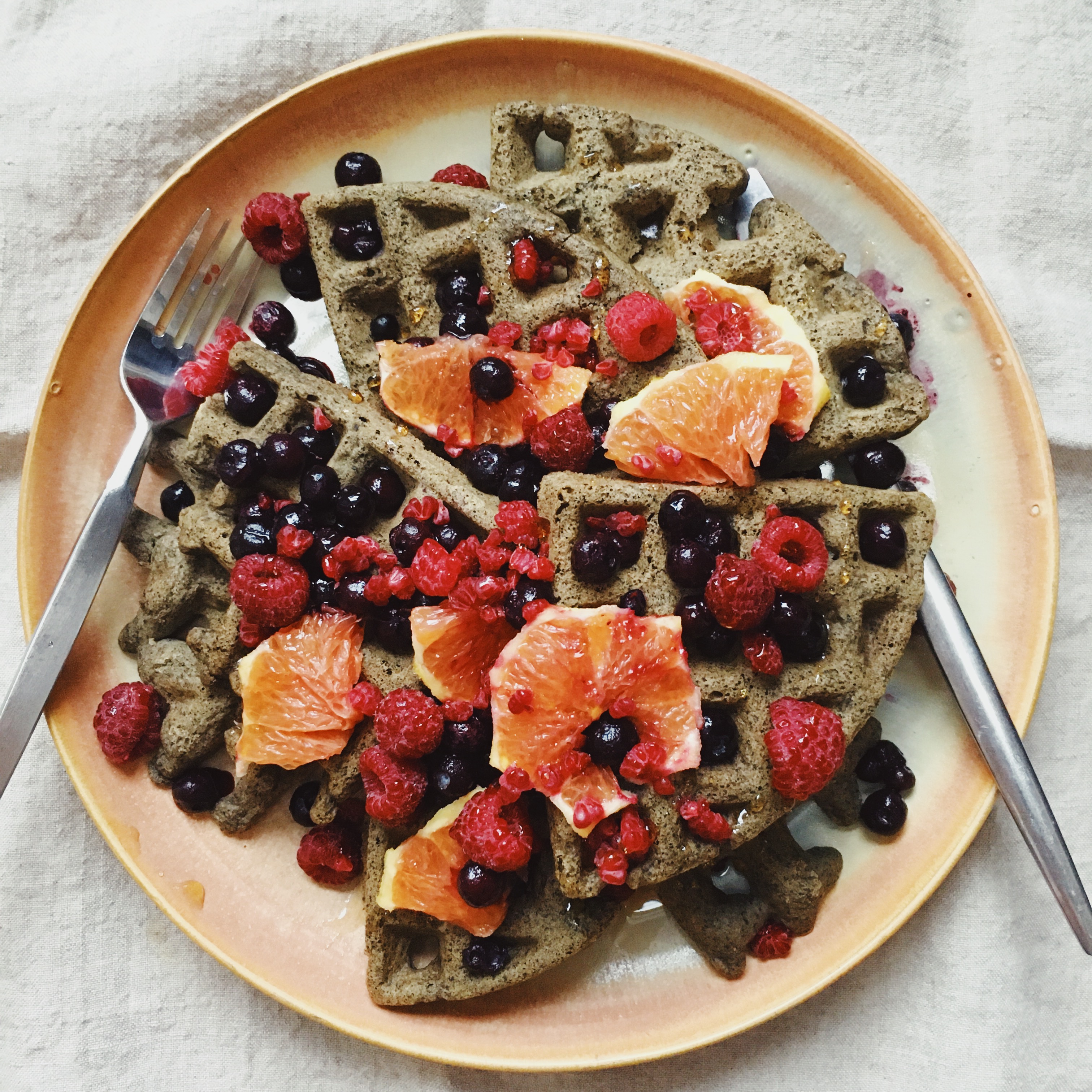 These gluten free buckwheat waffles are delicious.