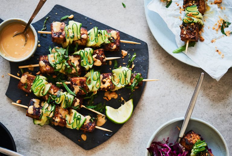 tofu chicken satay skewers