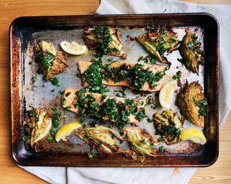 Sheet Pan Salmon with Charred Cabbage