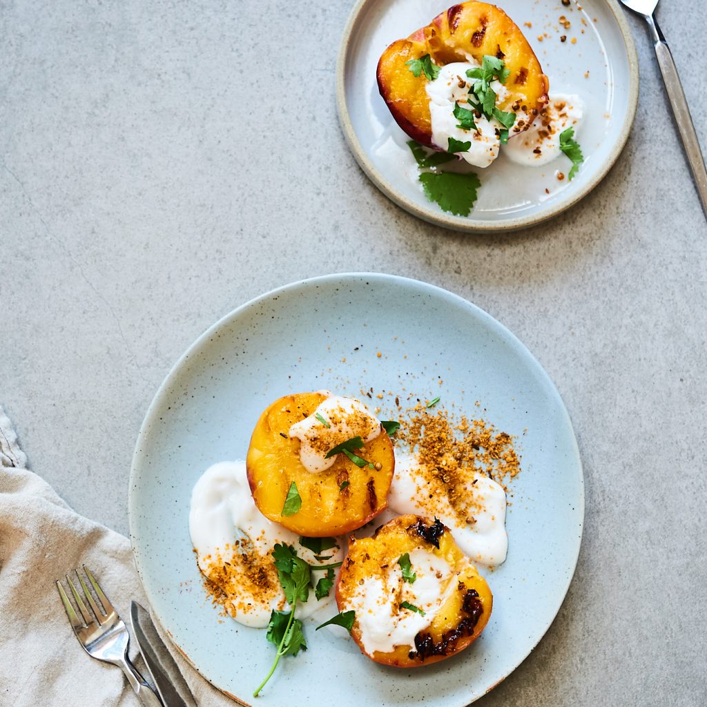 Grilled Peaches with Yogurt and Dukkah Living Kitchen Wellness