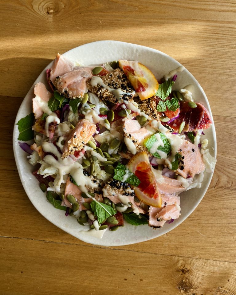 Slaw Sesame Seared Salmon